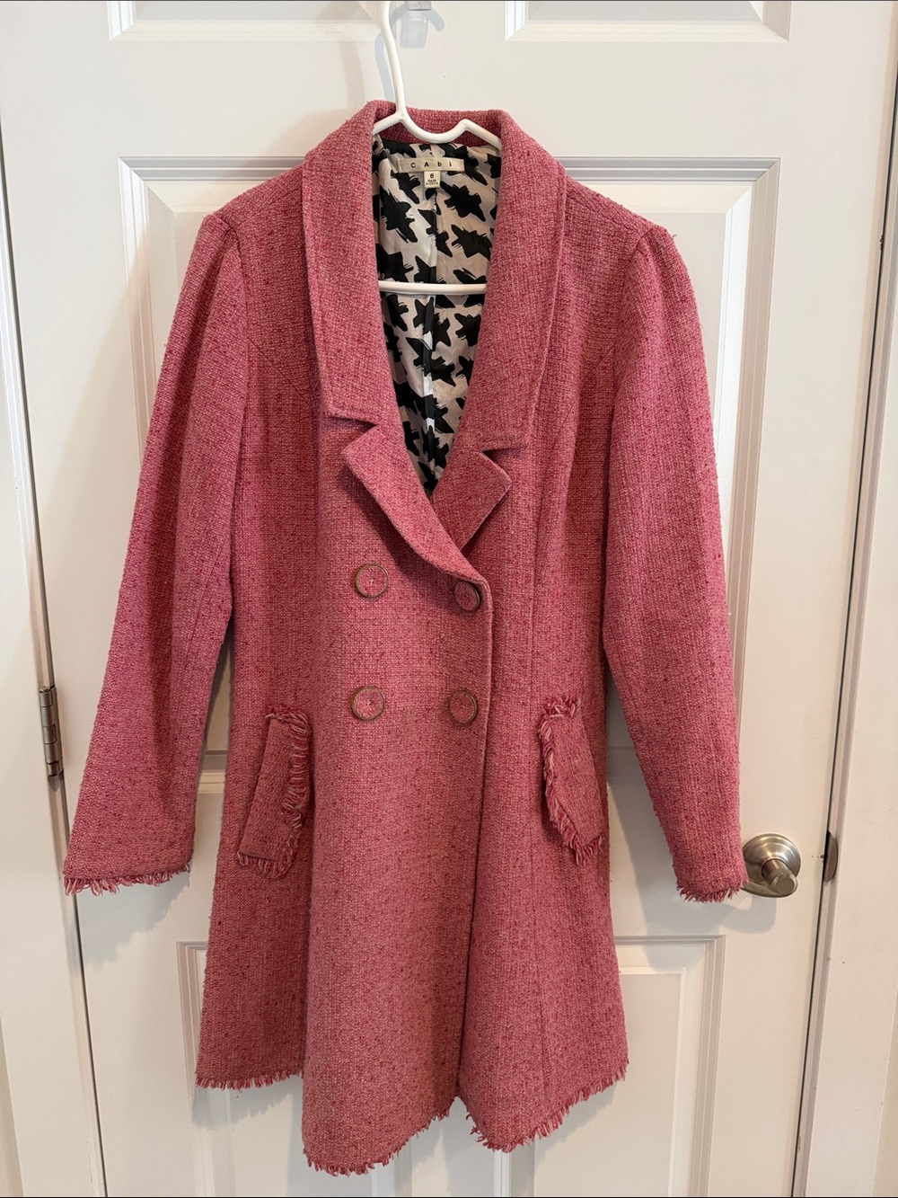 Cabi Women's Pink Double-Breasted Wool Blend Coat